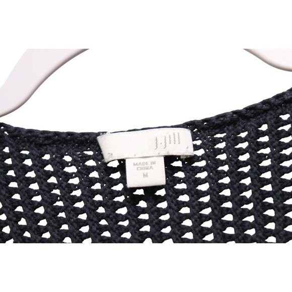 J Jill Blouse Medium Chunky Open Knit Blue 100% Cotton Beach Coastal Resort Boho - Picture 8 of 12